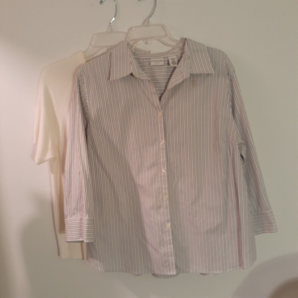 Covington top striped button-down shirt top xl white classic cotton preppy